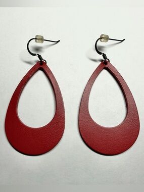 Nickel & Suede Red Open Teardrop Earrings